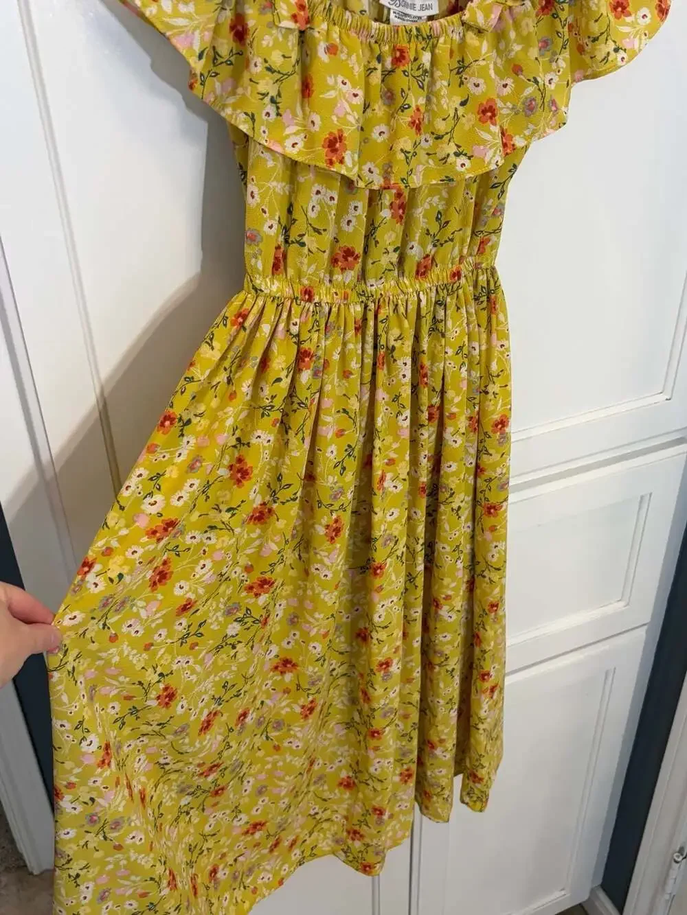 Bonnie Jean Girls Yellow Floral Cold Shoulder Ruffle Maxi Dress Size 7